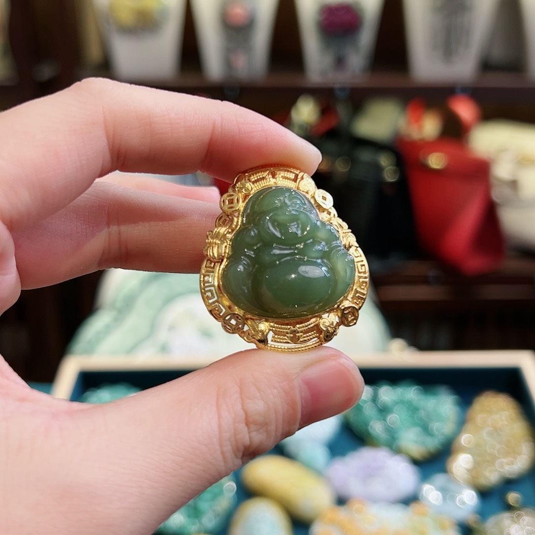 和田玉戒指银S925镶嵌戒指