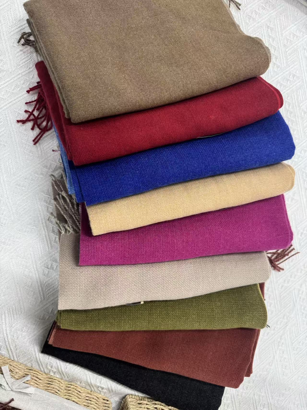 纯色秋冬双面双色针织加厚围巾