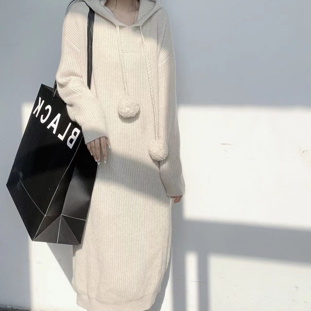 【100%山羊绒】221230法式慵懒风100羊绒针织连帽衫