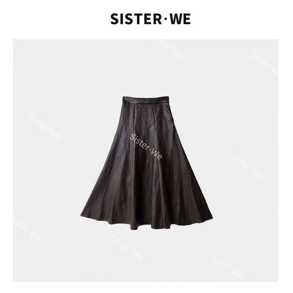 薇姐【可可秘境】Sister·We早秋新款法式复古赫本风A字皮裙 9023