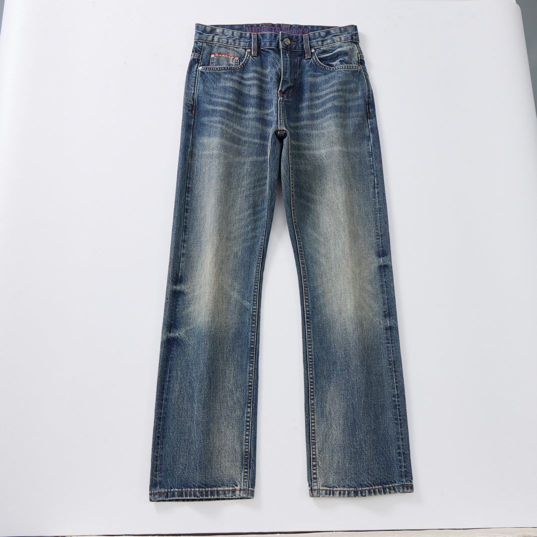 紫耀丹宁VG-020缎染七彩经纱13盎司宽松直筒美式复古特殊洗水工艺