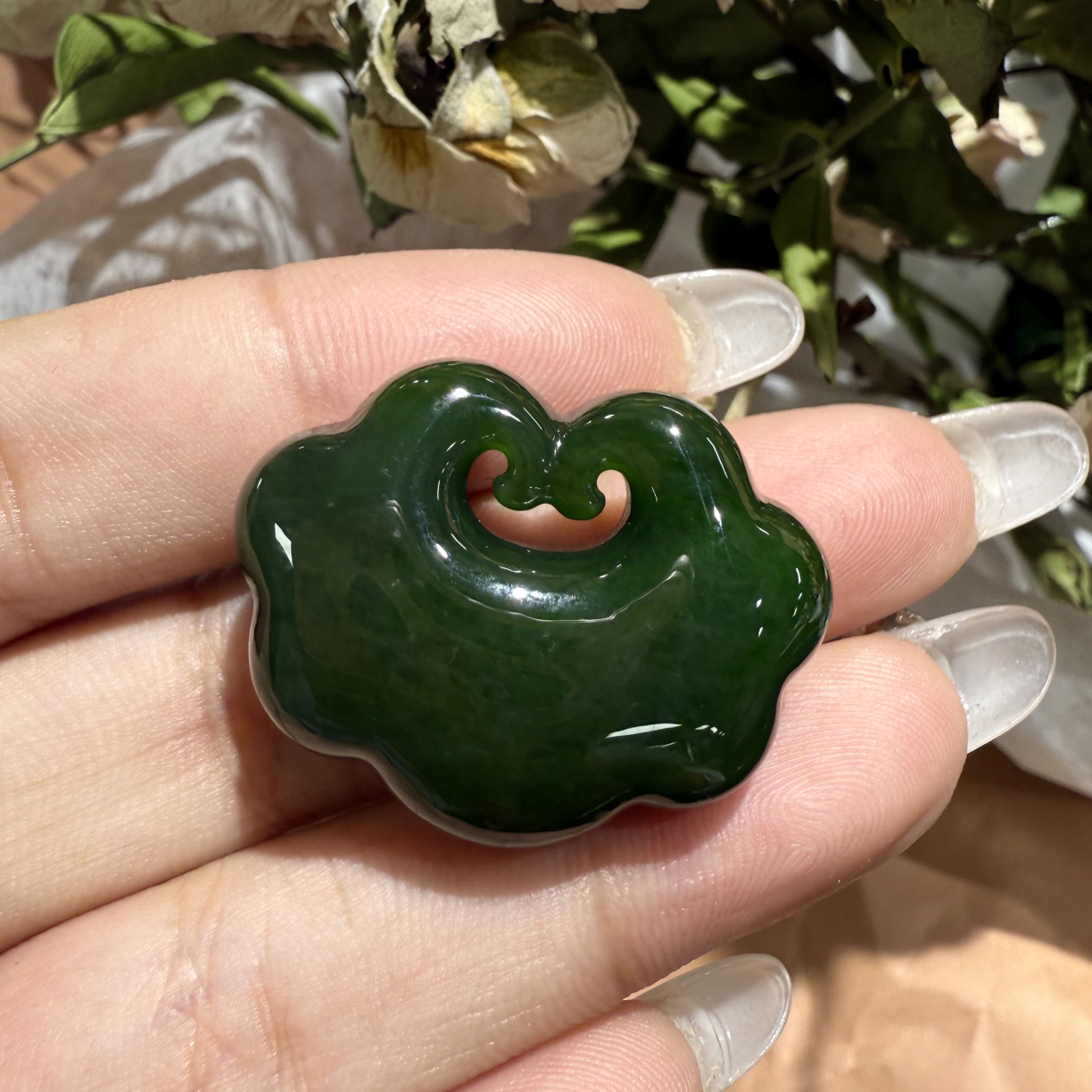 和田玉颈饰未镶嵌碧玉云朵锁TZ拍一发一