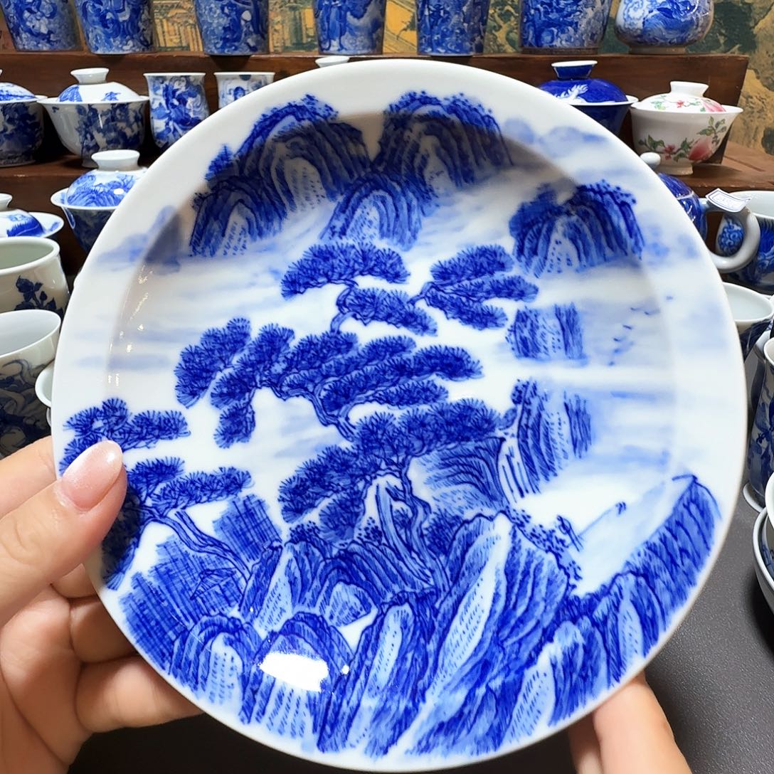 泥塑山水壶承手工手绘