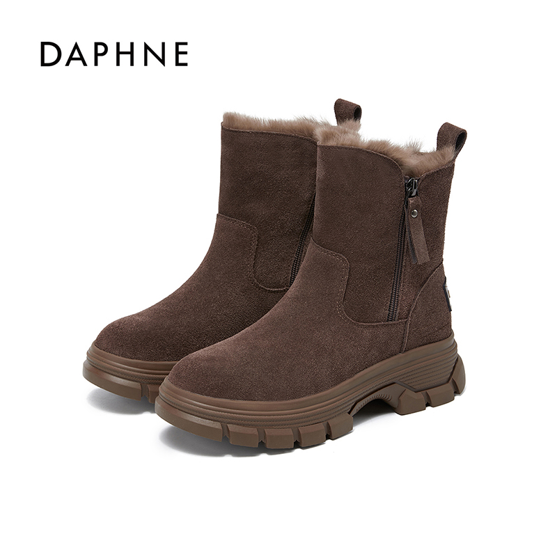 Daphne达芙妮女鞋2025加绒保暖加绒抗寒增高时尚百搭绒面质感靴LL