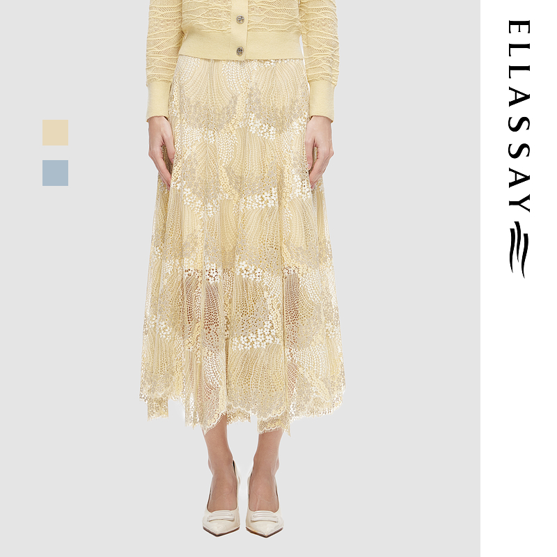 ELLASSAY歌力思新款精致蕾丝垂感半身裙女EWD356Q03600