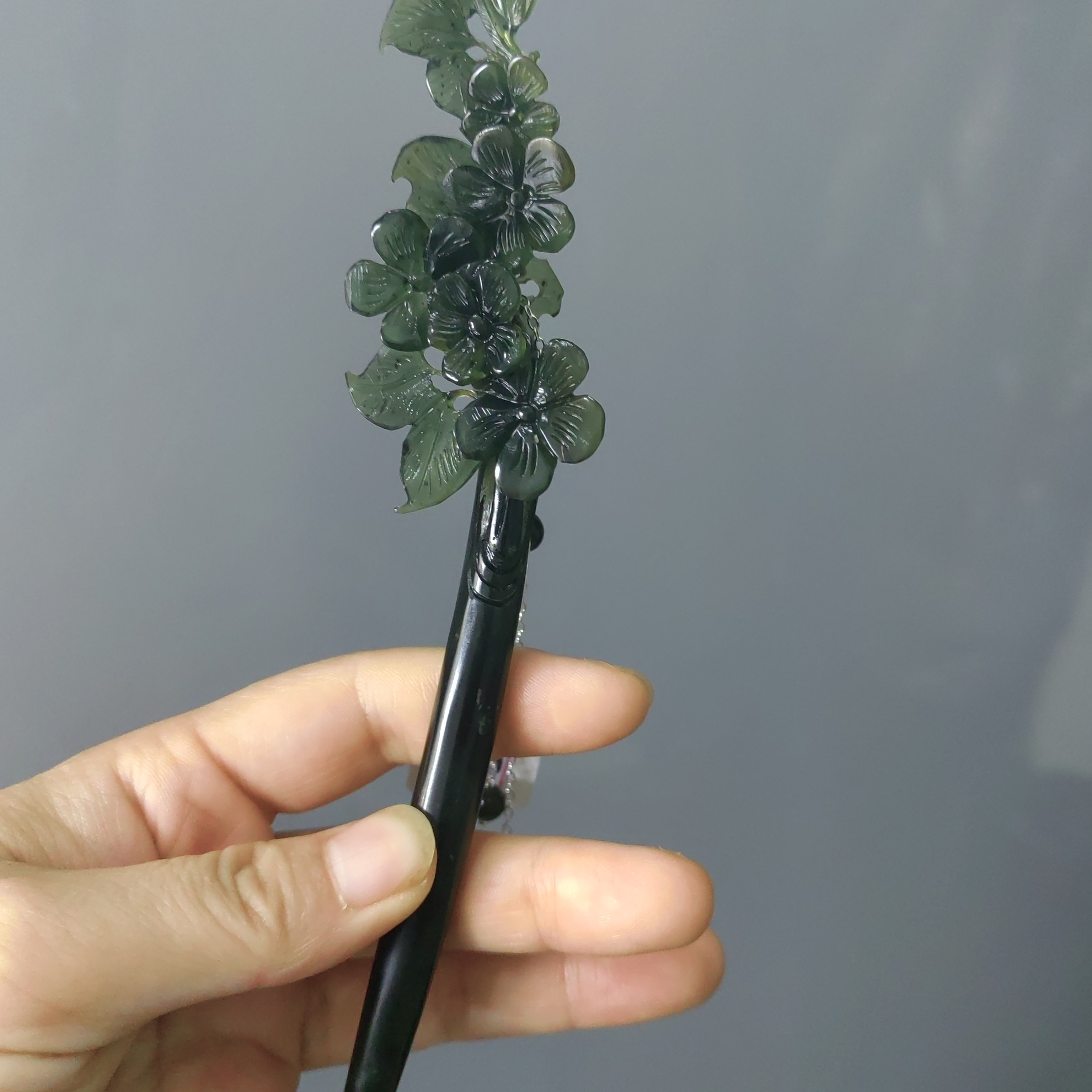 巴料发簪，墨绿，总长约20.2厘米，纯手工雕刻默认微瑕