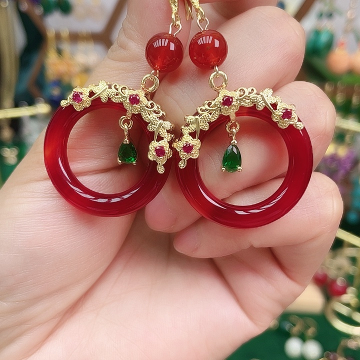 合金耳饰玛瑙/玉髓