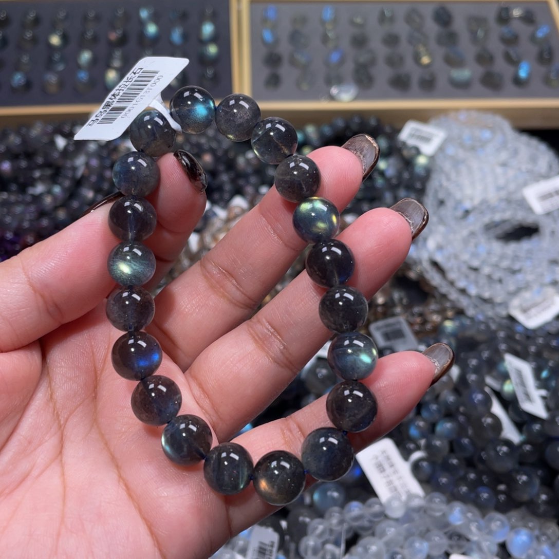 拉长石手链未镶嵌月***岛黑体灰月光手链10mm