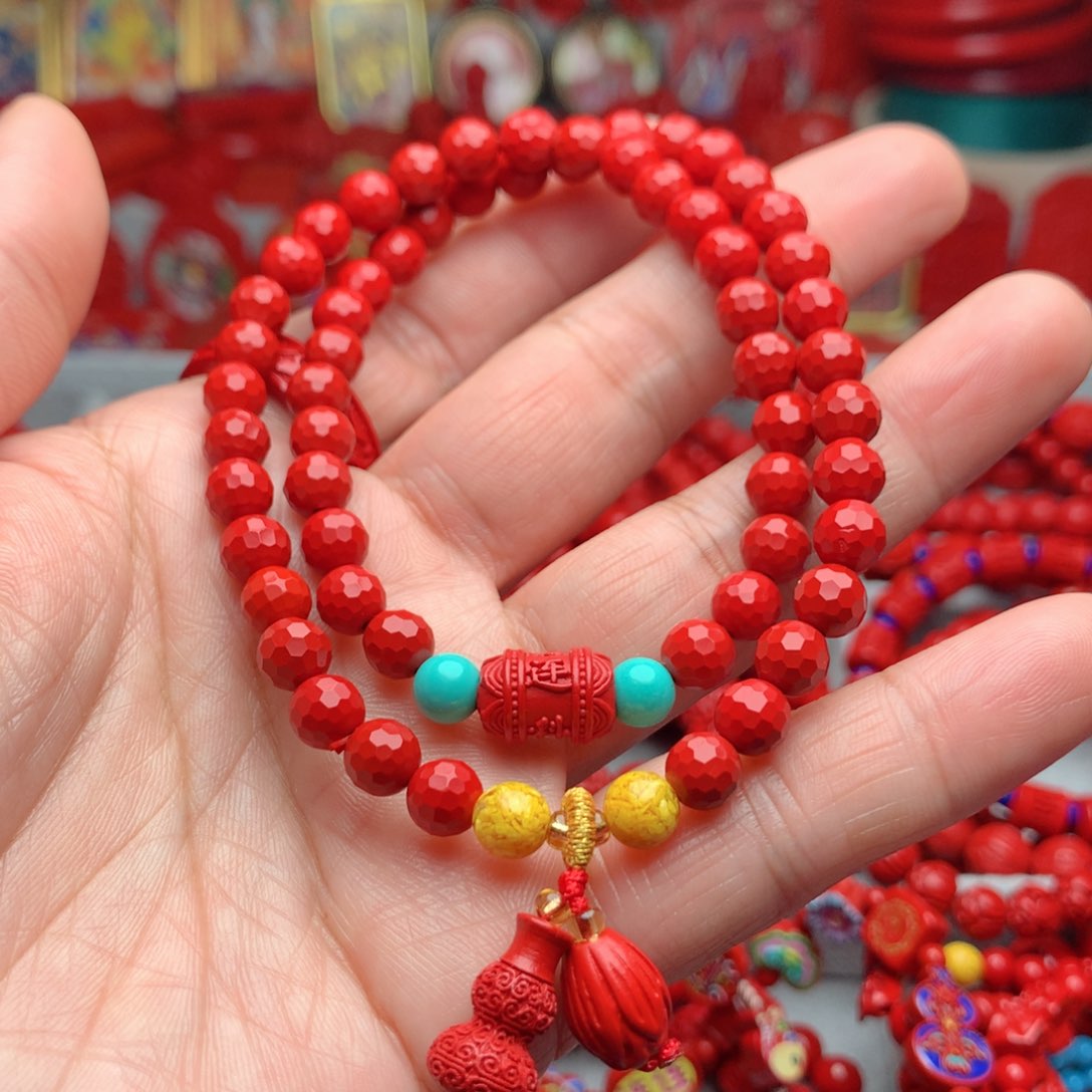 天然辰砂工艺品朱砂双圈手串