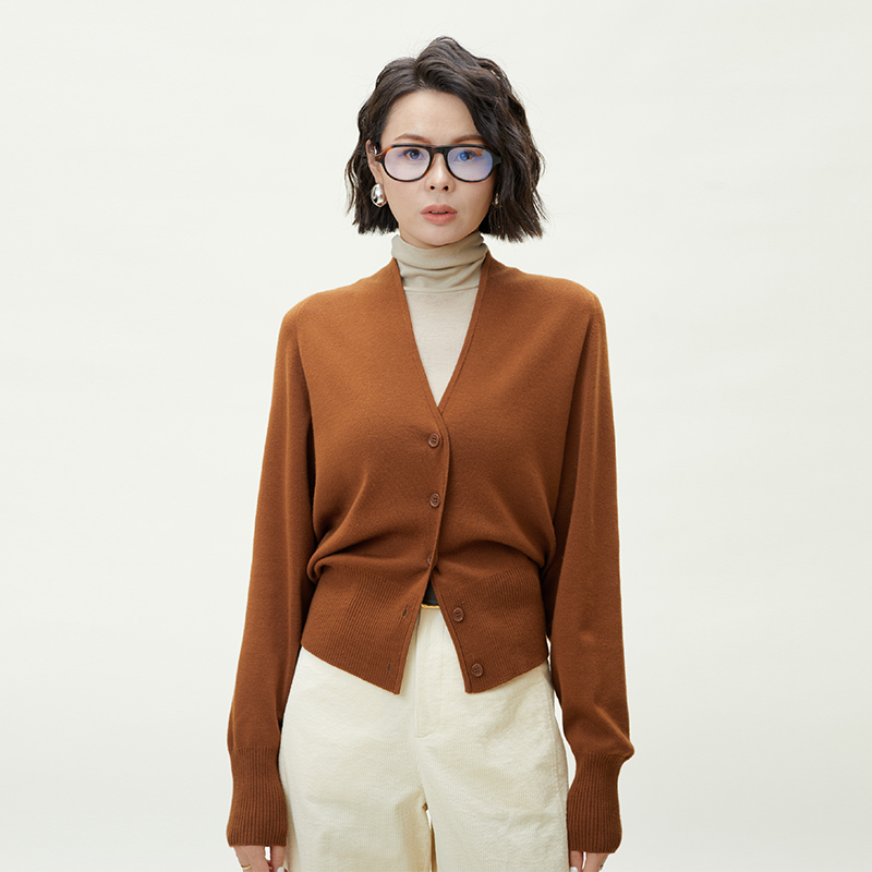 GOLDENBARRY|242258气质纯色收腰毛织开衫