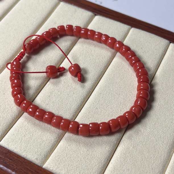 沙丁珊瑚直切老型桶珠手链手串【国检证书】