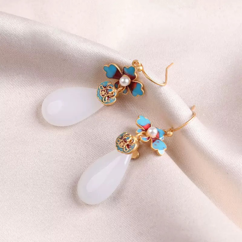 铜合金耳饰 国潮新品首饰古法镀金珐琅彩绘复古耳环耳坠女