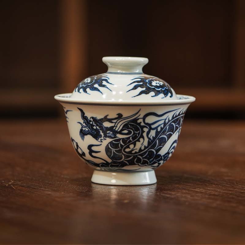 仿元清铠甲龙纹盖碗龙纹中式茶复古中式家用