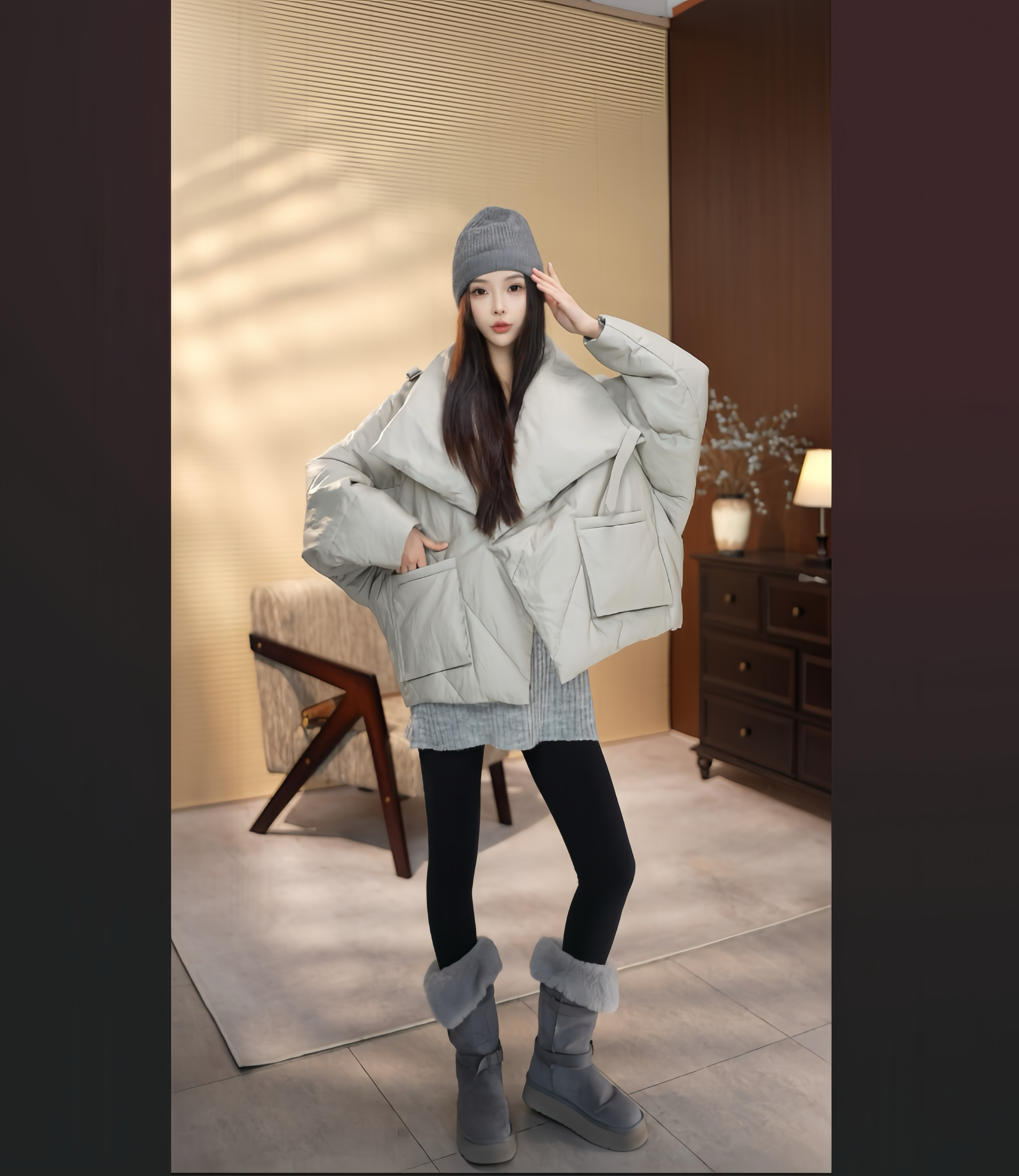 【玖高美狮】冬季新款真皮时尚气质大翻领鹅绒服外套皮衣3002