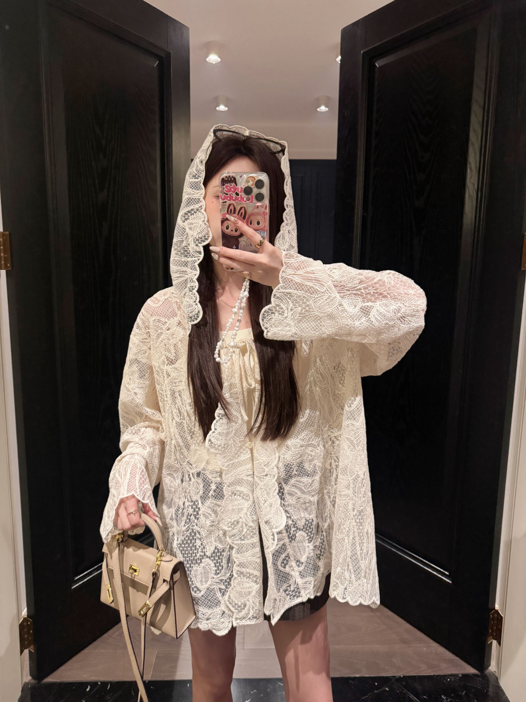 鱼er【一见倾心】设计师高定/全棉绣花线蕾丝刺绣连帽开衫上衣