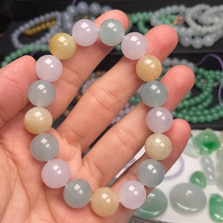 翡翠未镶嵌手链卡12+马卡龙手串