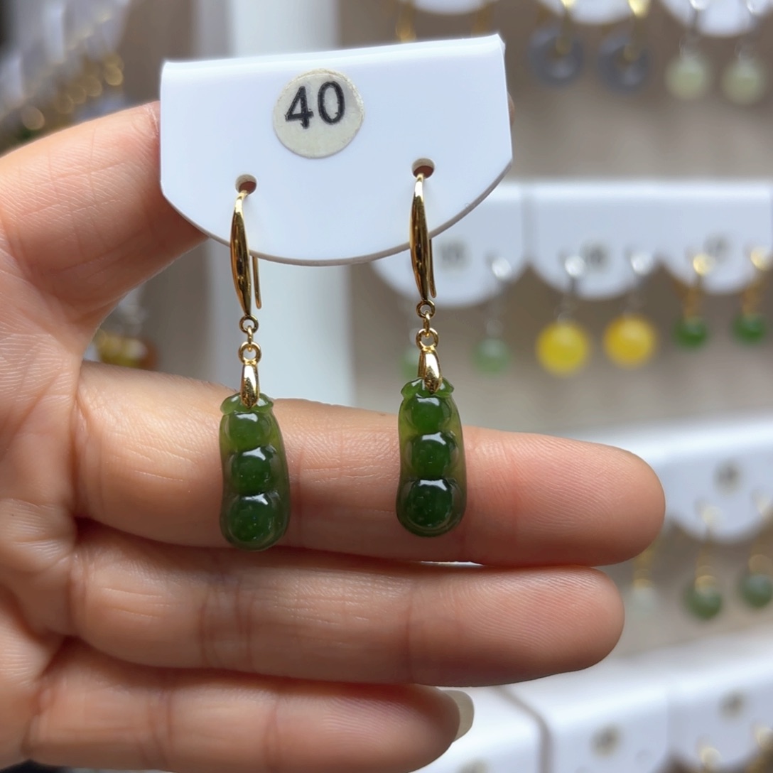 和田玉耳饰银S925镶嵌