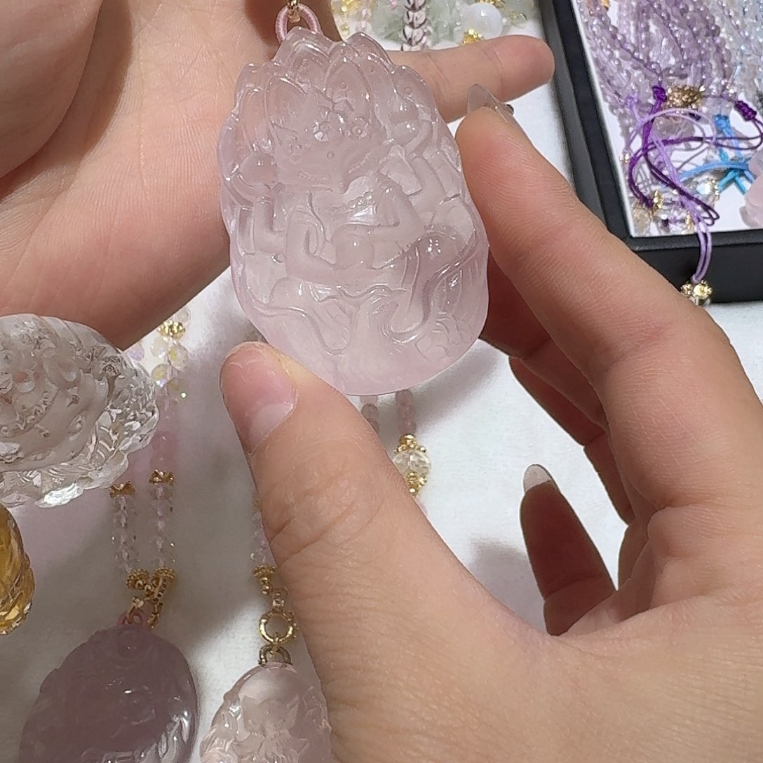 水晶颈饰未镶嵌粉水狐牌项链