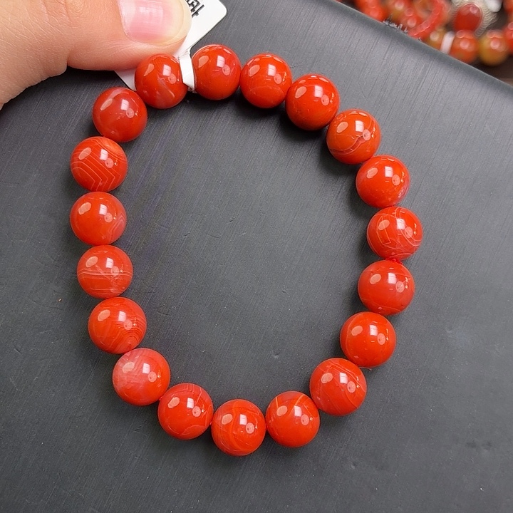 南红玛瑙未镶嵌手链柿子红圆珠单圈10mm
