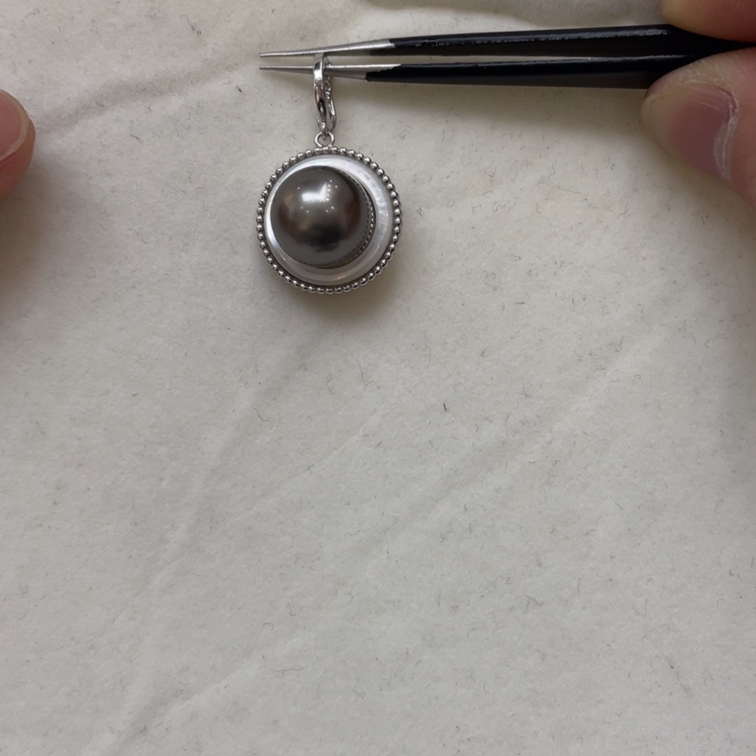 银S925镶嵌海水珍珠吊坠(不含链)