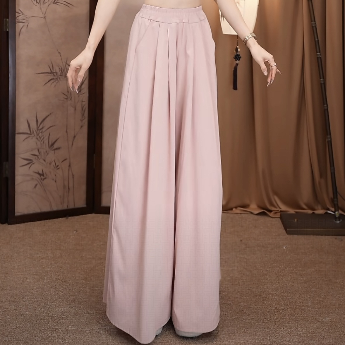 018-MuMu天丝棉现代舞大摆裤古典舞裤白色瑜伽裤