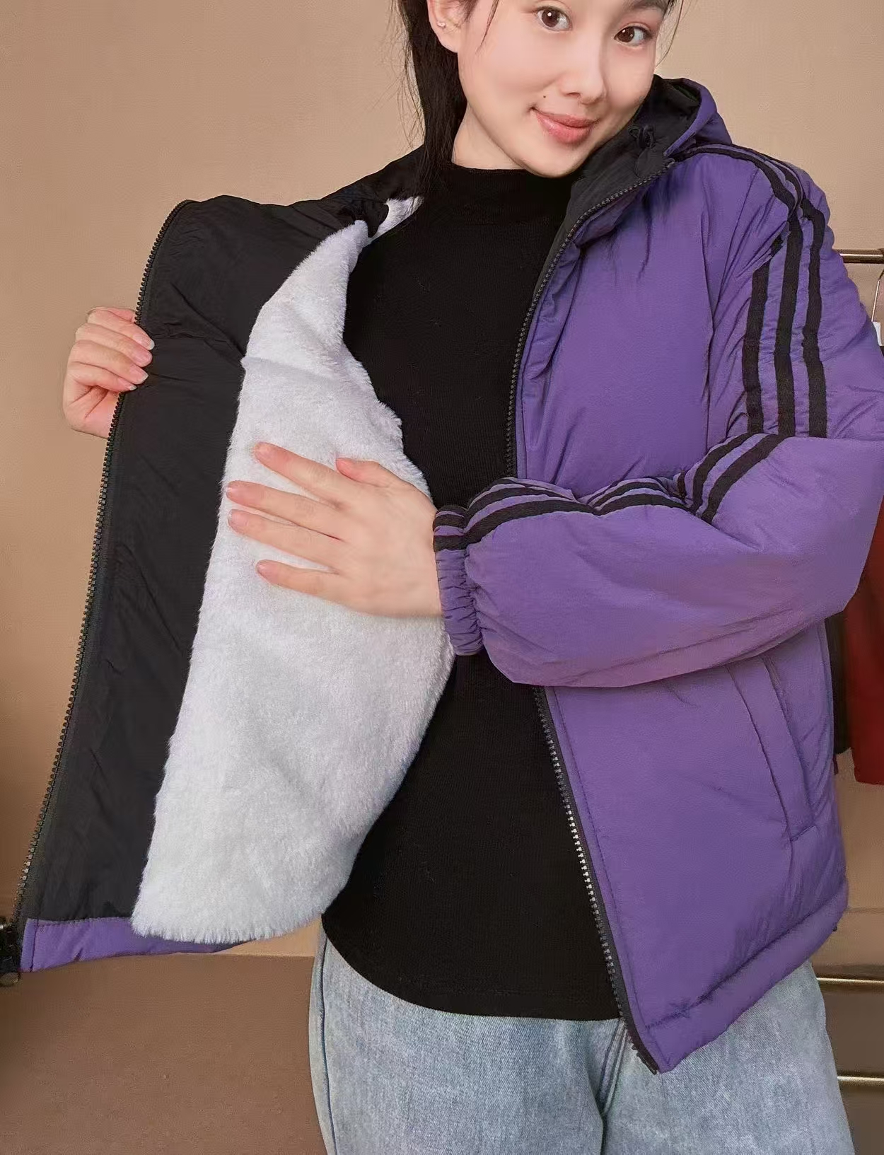 （加绒加厚）连帽棉衣保暖上衣女冬季新款加毛加厚款收口袖运动外套