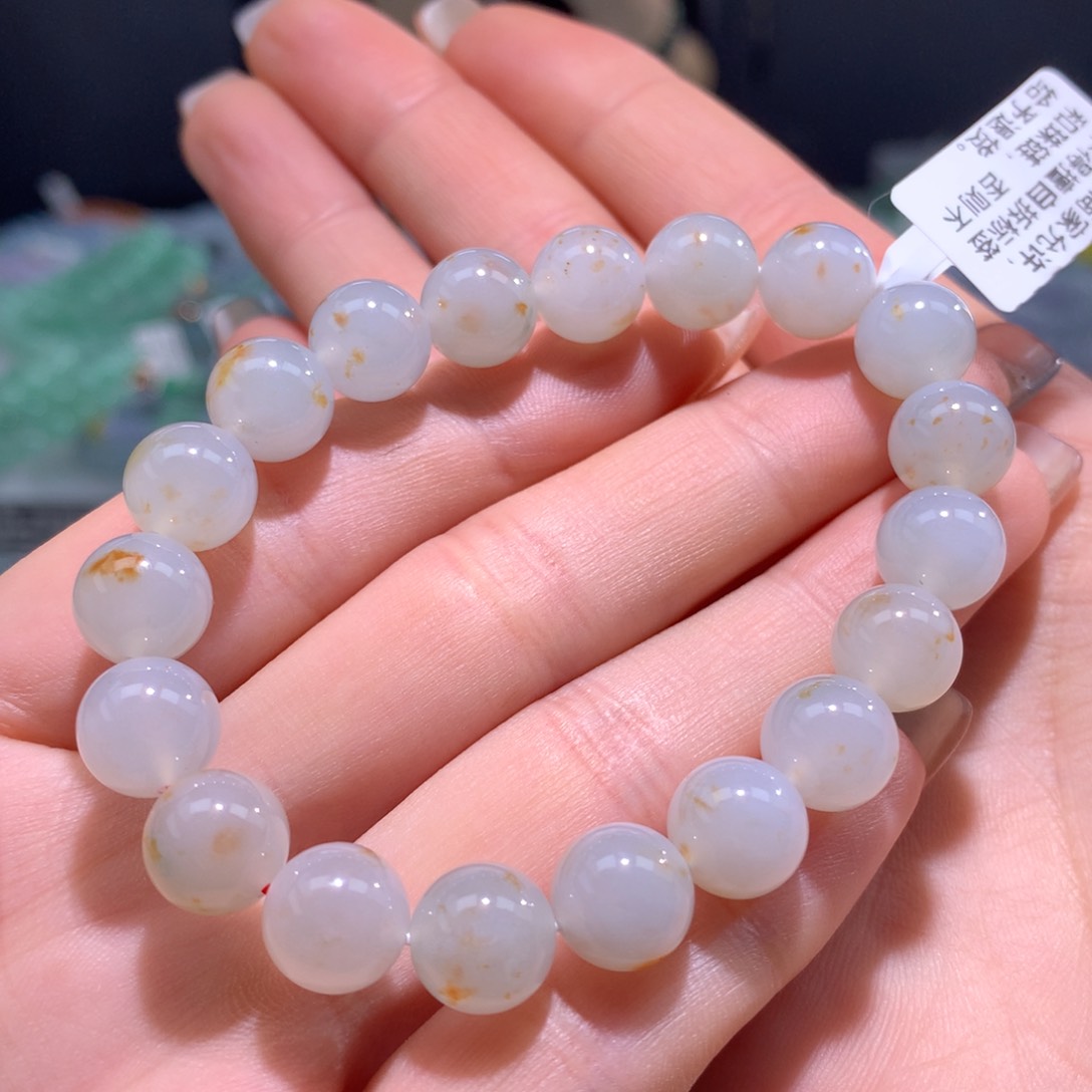 翡翠手链未镶嵌冰胶桂花糕手链卡10m m