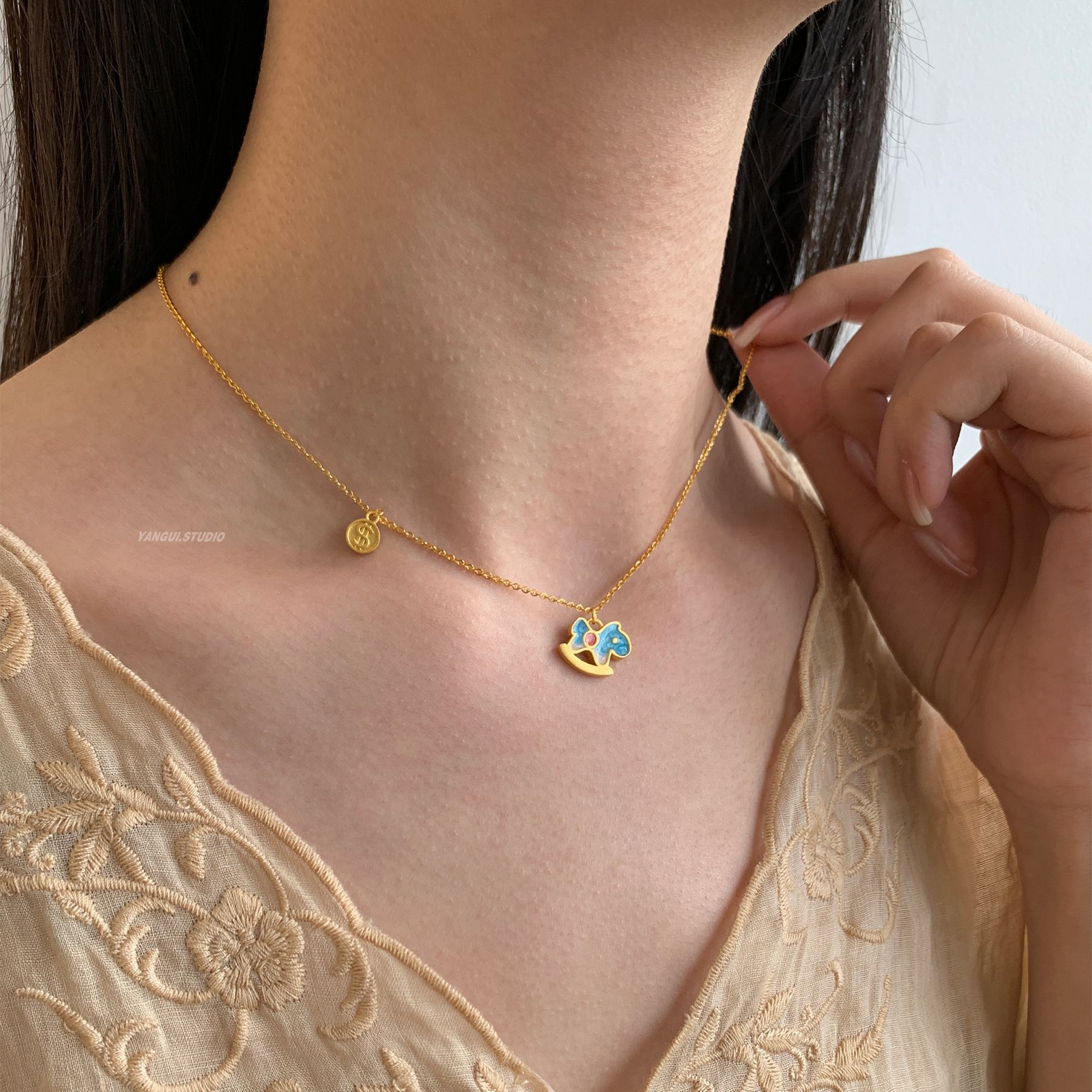 吊坠足银珐琅 燕归yangui“旋转木马”足银999.9钱币旋转木马吊坠