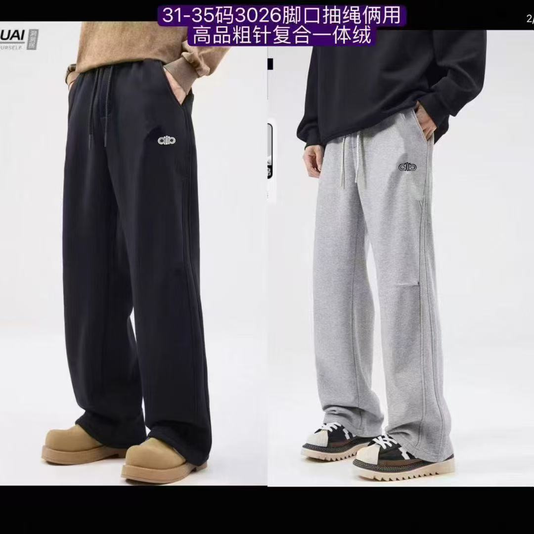 3026 黑色 青少年潮牌冬季脚口两穿复合一体绒卫裤