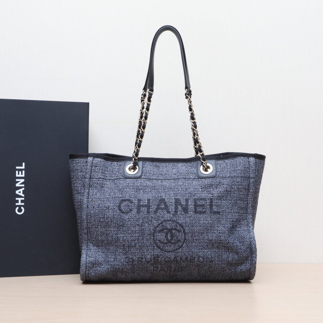 95新 Chanel/香奈儿 小花攀攀沙滩包 购物包 中号 编织帆布 27开