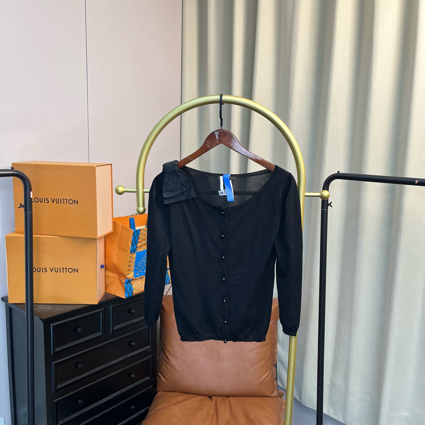 99新 LouisVuitton/路易威登 梅芙 黑色蝴蝶结开衫 s码 