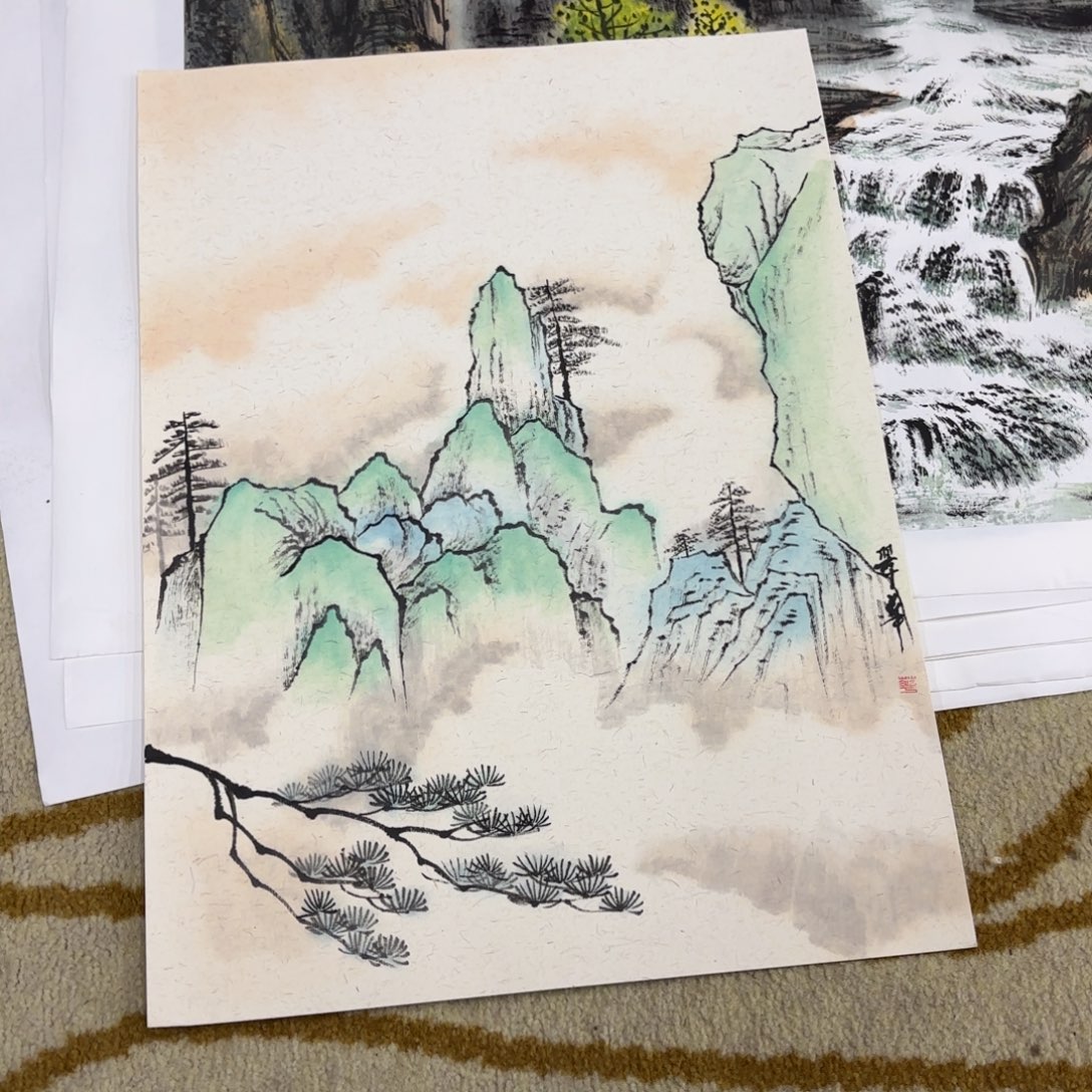 国画山水卡纸作品童