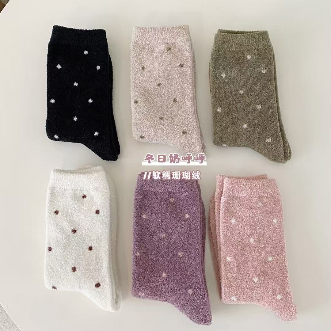 现货   202点点珊瑚绒儿童M家中筒袜女童袜12双装24870