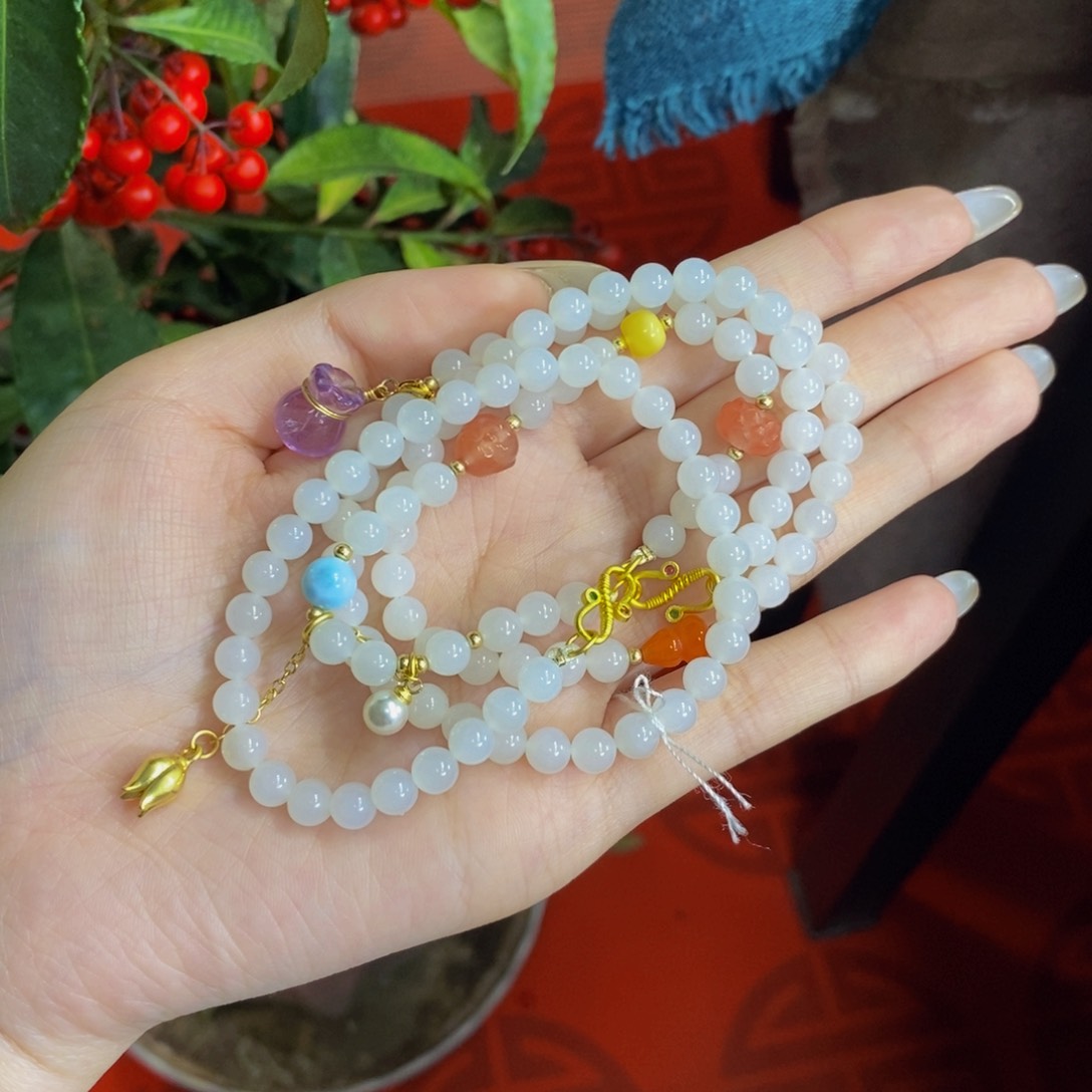 和田玉手镯未镶嵌且末羊脂白项链卡6