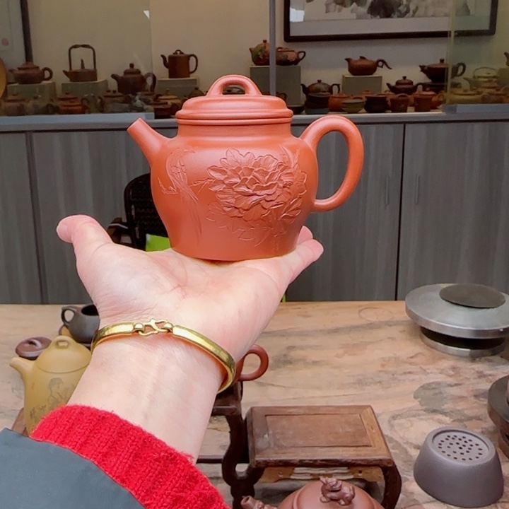 紫砂茶壶朱泥175 C C夫妻双国工作品