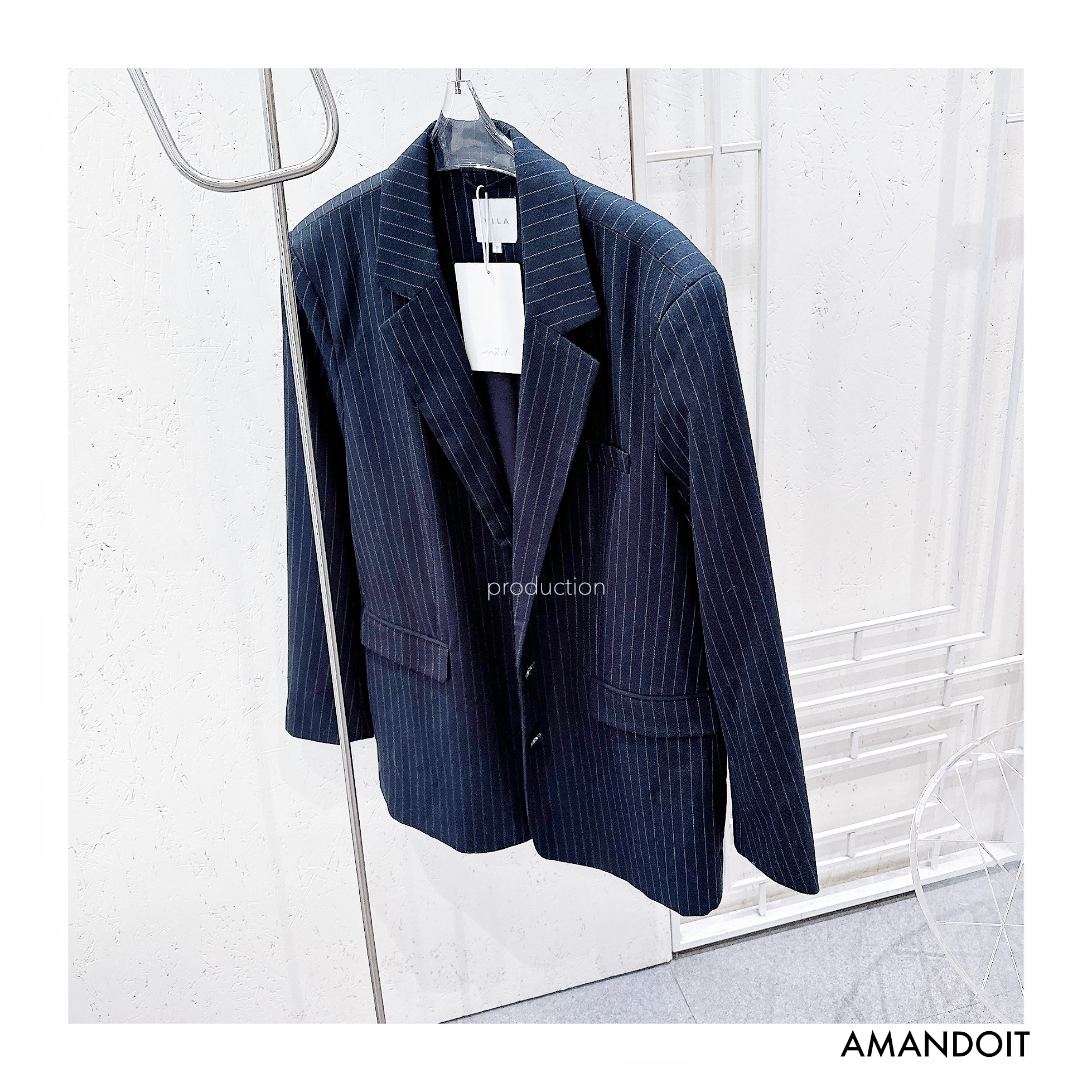 3816丨小众品牌蓝条子大尺寸落肩西装外套