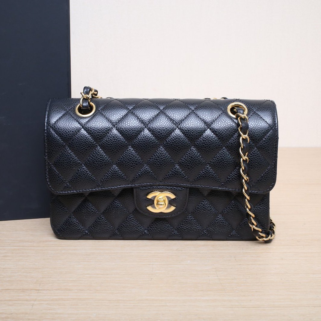 99新 Chanel/香奈儿 小花柳 CF 小号 黑色 荔枝C 芯片开 金扣