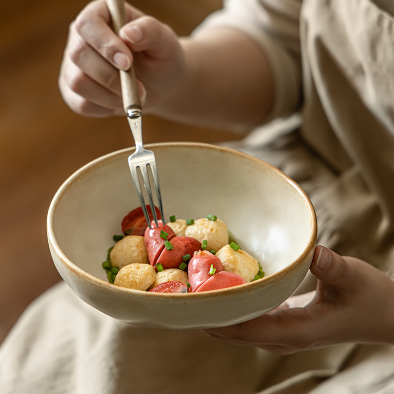 做旧感复古陶瓷异形碗家用餐具大号饭碗沙拉碗早餐面碗酸奶燕麦碗