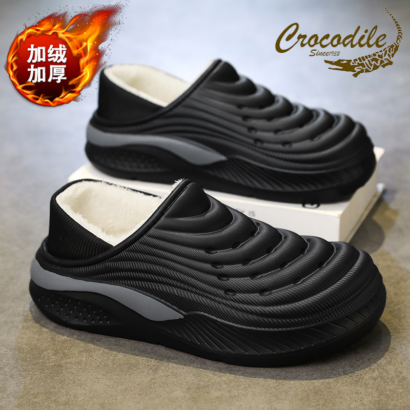 鳄鱼恤棉拖鞋男款冬季外穿大码47加绒加厚保暖防滑一脚蹬全包棉鞋