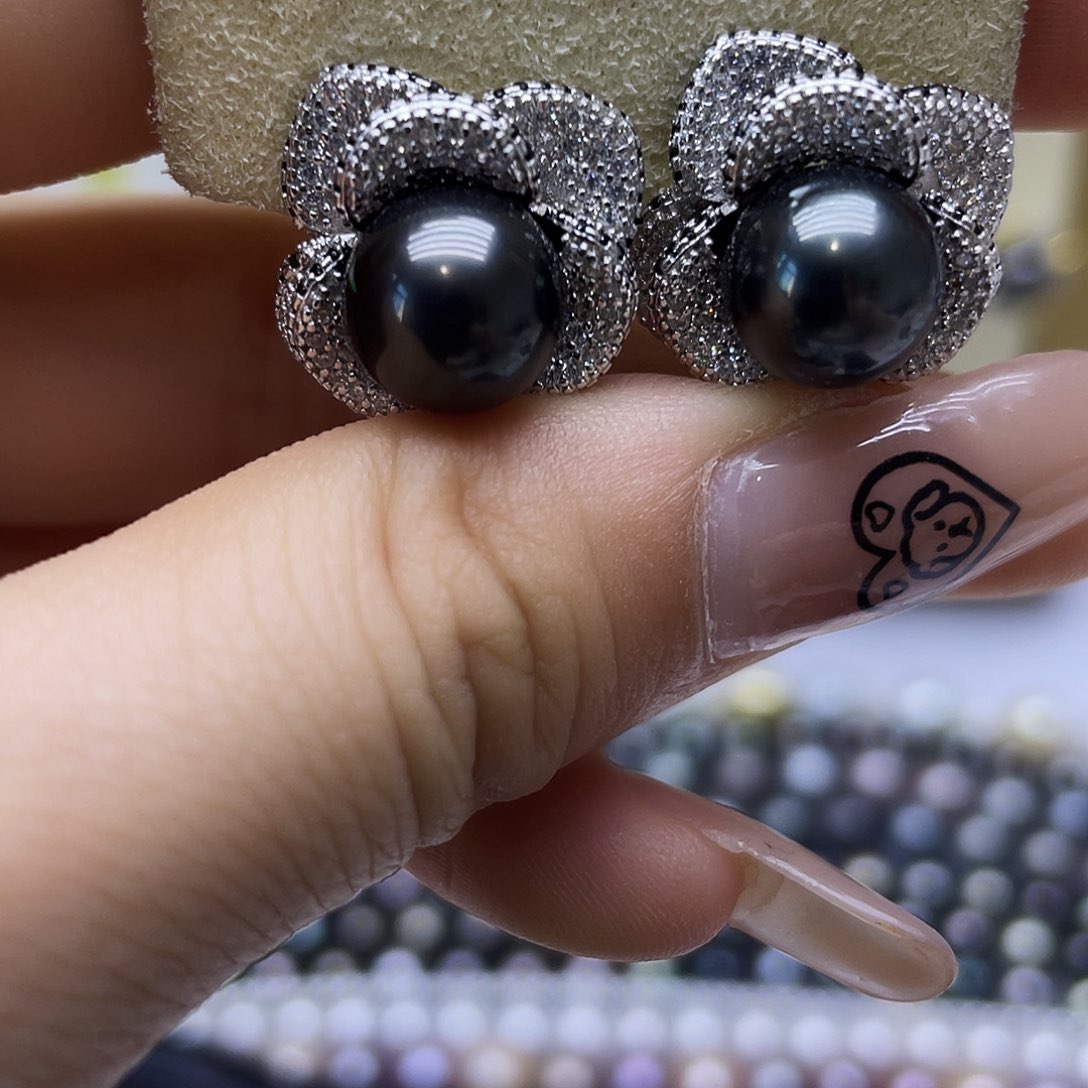 银S925镶嵌海水珍珠耳饰