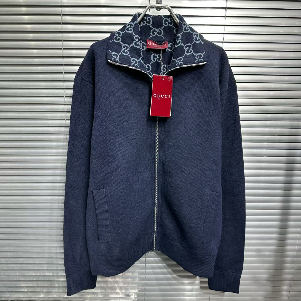 未使用 GUCCI/古驰 26ss内衬蓝色双G海拉链针织款夹克男装s码