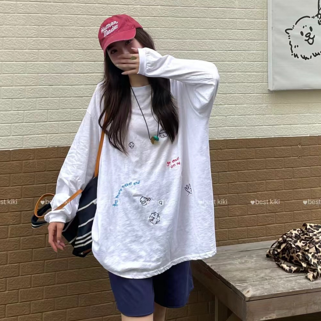 秋款竹节棉简约宽松T血圆领长袖T