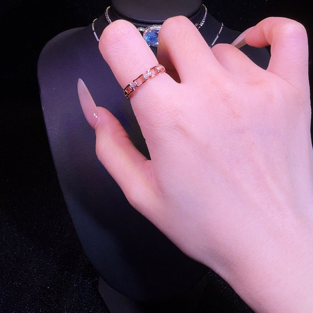 锆石非金属925银玫瑰金开口戒指