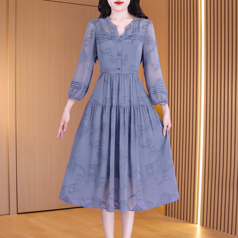 优雅新款气质时尚大气减龄休闲收腰显瘦连衣裙24448-LS