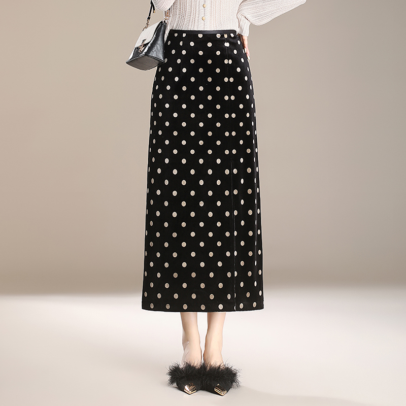 长裙波点包臀裙半身裙夏季半裙女装开叉显瘦高腰时尚裙子印花2471