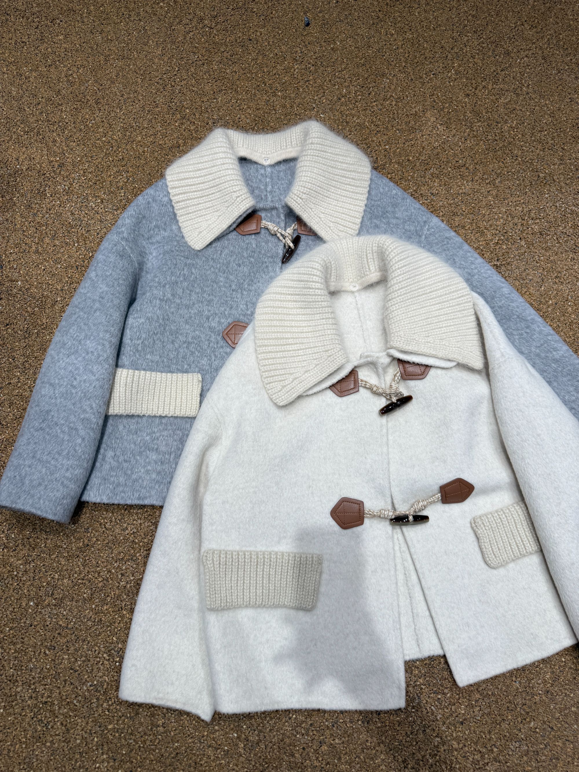 【PSX-4138】短款牛角扣羊绒大衣洋气时尚秋冬