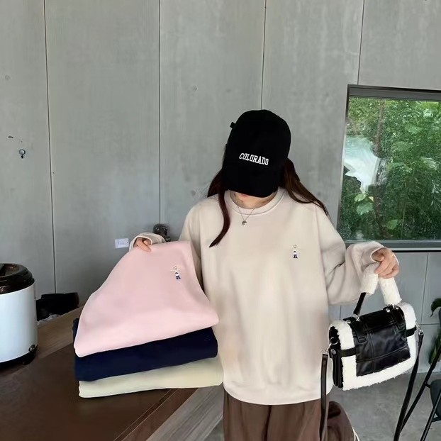 冬新款加绒加厚宽松韩版刺绣小熊卫衣女秋冬装百搭上衣