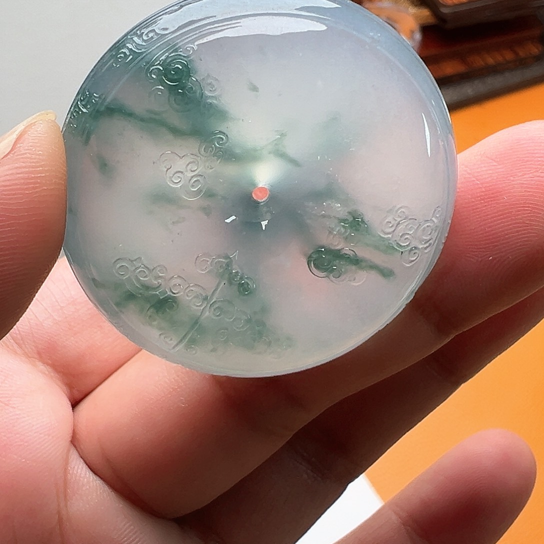 翡翠未镶嵌颈饰S****U冰飘蓝花厚装平安扣