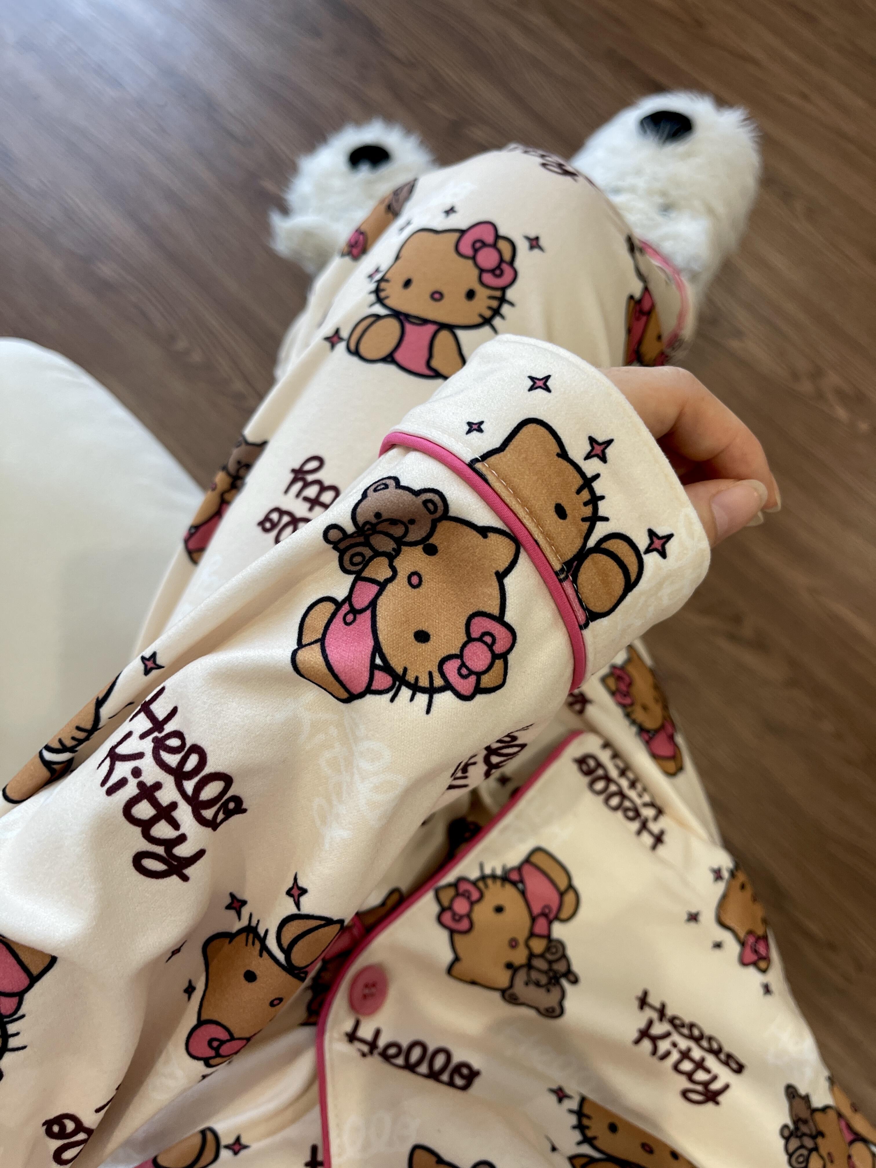 少女甜美可爱卡通凯蒂猫德绒保暖睡衣女秋冬ins风家居服可外穿