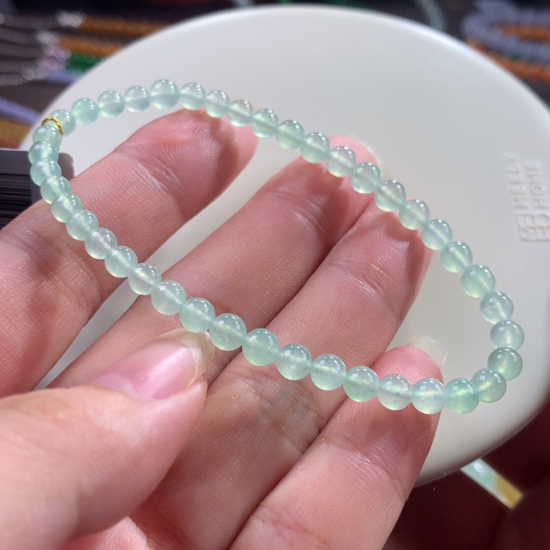 翡翠未镶嵌手链翡翠玻璃钢晴绿卡4.30～4.90+